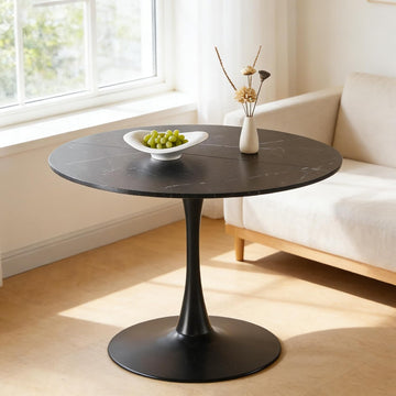 Inspired Saarinen Style Tulip Round Pedestal Dining Table — Black Marble Top, 42″ Round