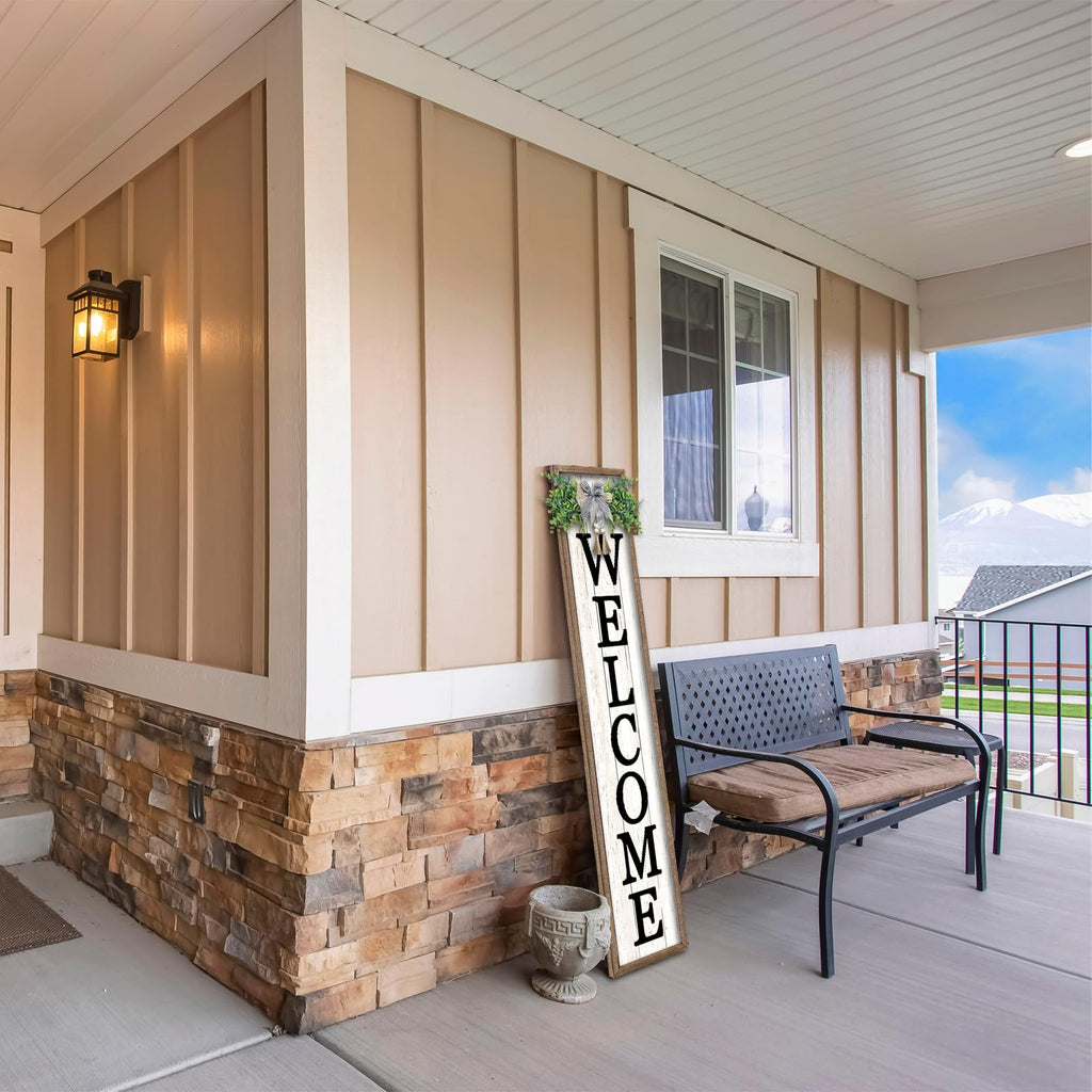 Welcome Sign for Front porch Standing 45"X9" Wood White