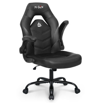 Gaming Chair, Lumbar, PU Leather, Flip-Up Arms, Jet Black