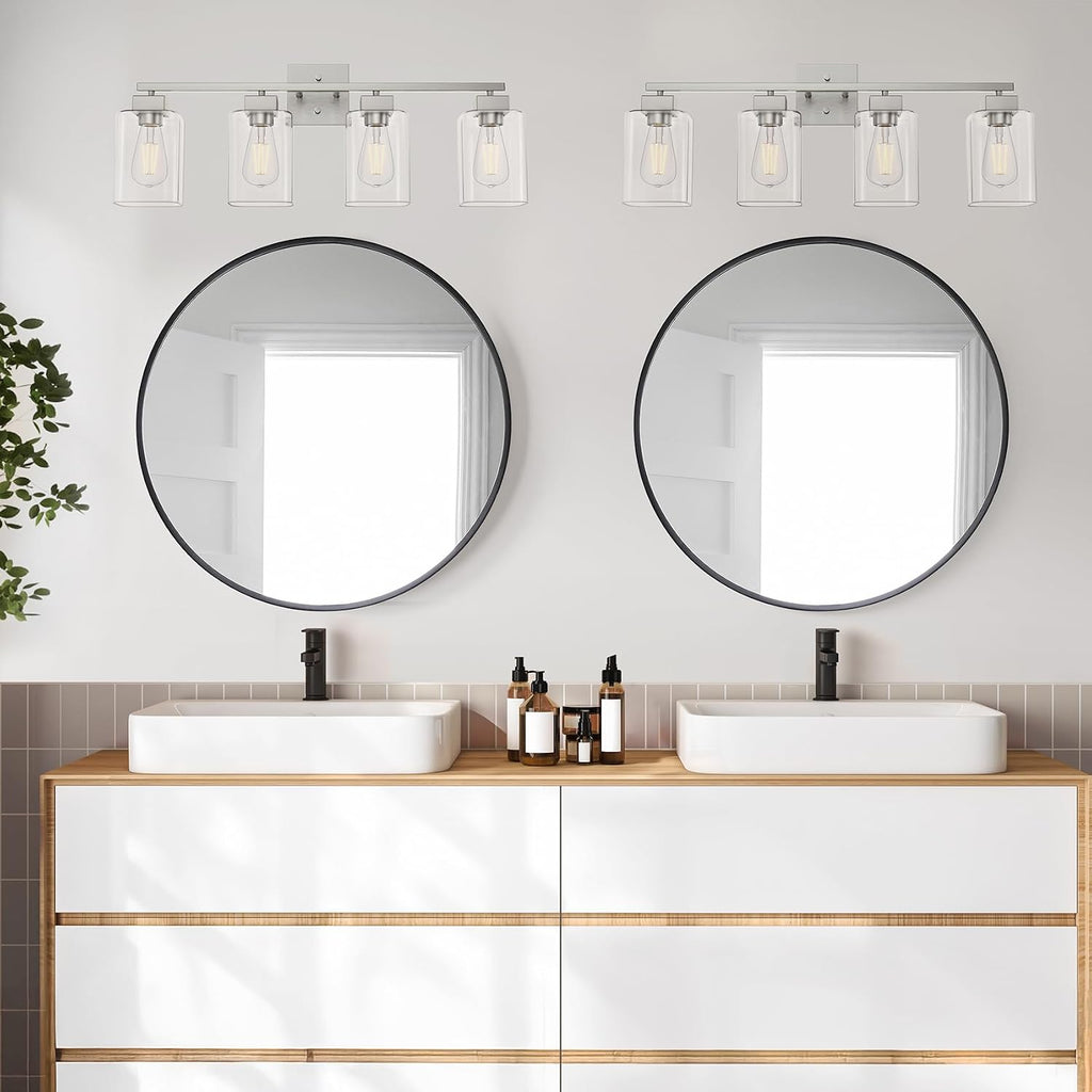4 Light Bathroom Vanity Light - Brush Nickel Matte Vanity Lights Square Design & UL Certification & Square 26" Silver