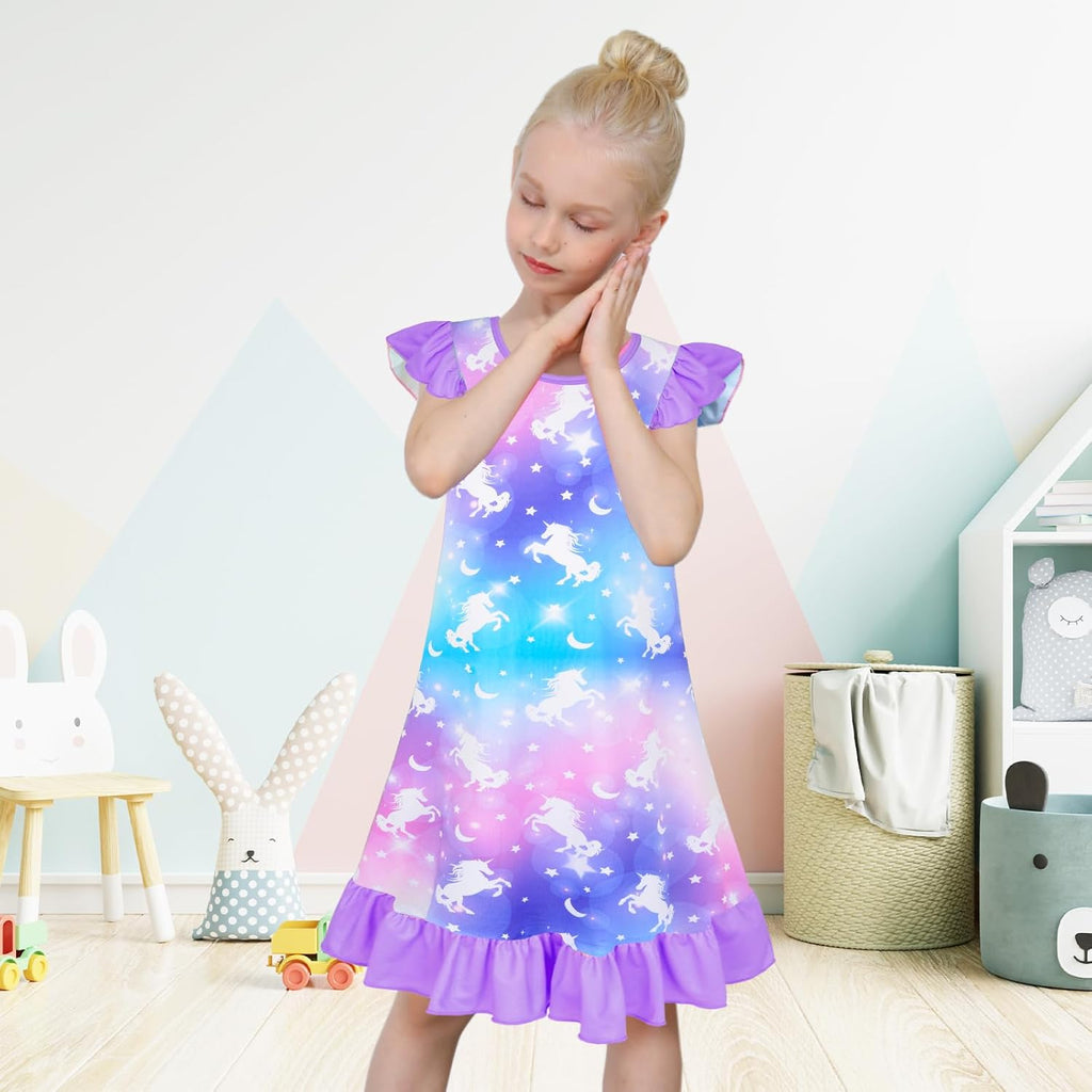 2Pcs Girls Nightgowns Unicorn Sleepwear Night Sleep Dress Pajamas Little Kids Toddler Soft Nightgown