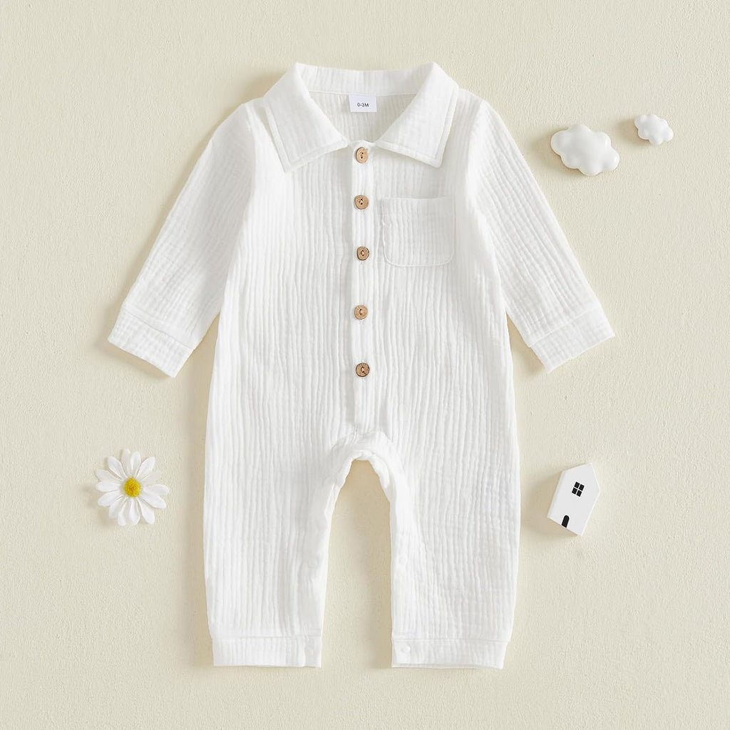 Newborn Baby Boy Cotton Linen Jumpsuit Long Sleeve Fall One Piece Outfit