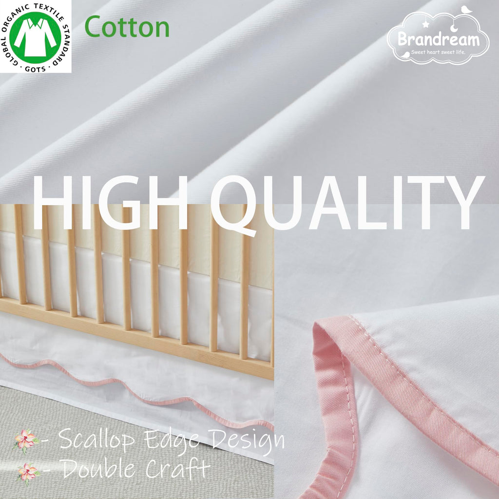 Scallop Edge Cotton Crib Skirt Toddler Bedskirt Baby Nursery Crib Bed Skirt Double Layer Boho Bohemian Neutral Solid