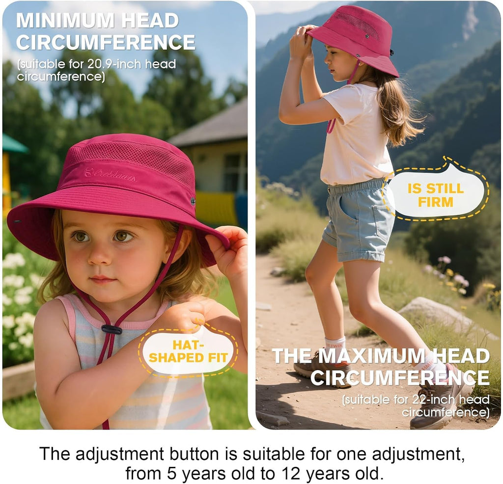 Outdoor Kids Sun Hat UPF 50+ Quick Dry Adjustable Bucket Hat Windproof Waterproof Beach Fishing Safari Hat