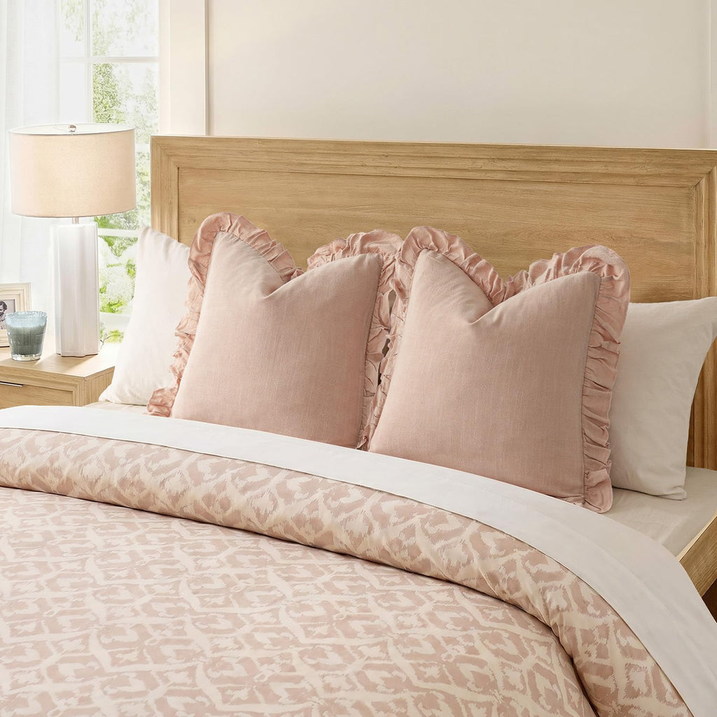 Linen Fringe Ruffle Throw Pillow Covers 22×22 Inch Light Pink