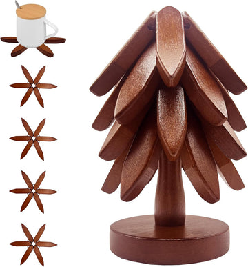 Wooden Trivets for Hot Dishes, Stackable Christmas Tree Trivet Set - Set of 4