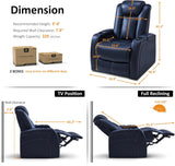 MCombo Dual Motors Leather Recliner with Power Headrest, Home Theater Seating with Armrest Storage HTS422 (Blue)