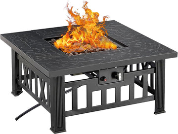 Propane Fire Pit, 30 Inch Outdoor Gas Fire Table, 50,000 BTU Square Firepit with Lid and Lava Rock