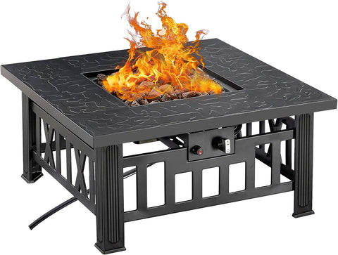 Propane Fire Pit, 30 Inch Outdoor Gas Fire Table, 50,000 BTU Square Firepit with Lid and Lava Rock