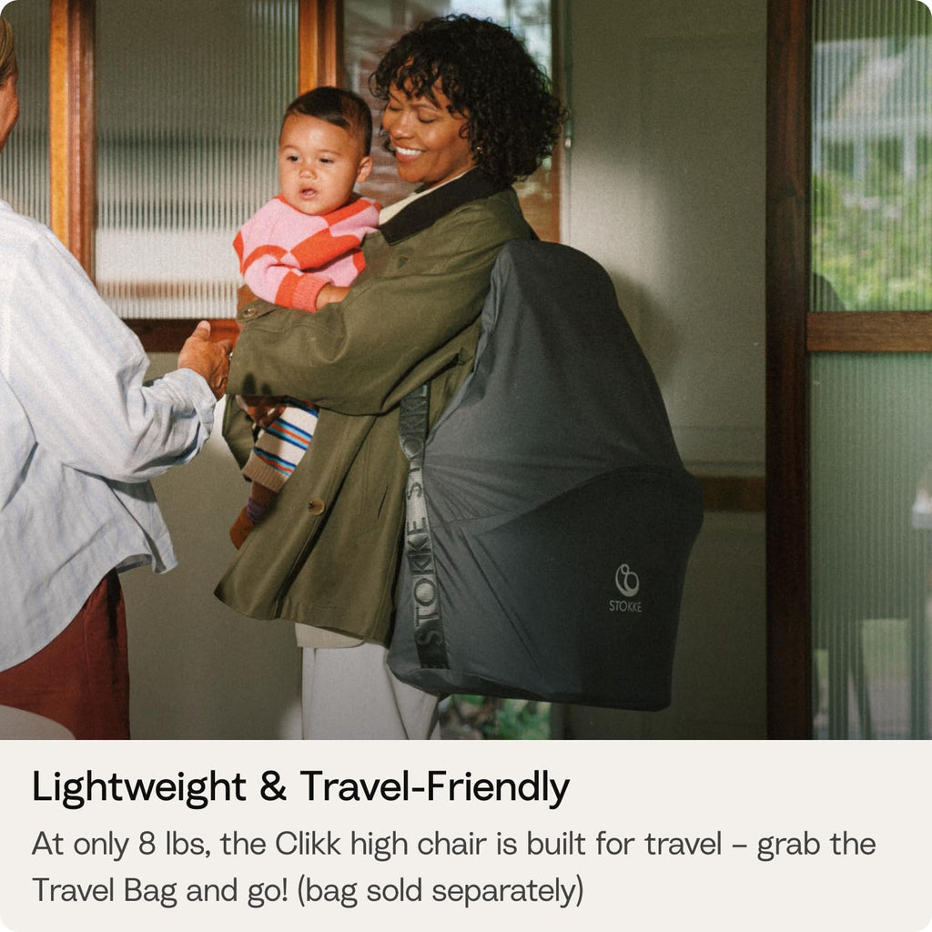 Clikk High Chair, Black/Warm Brown - All-in-One High Chair with Tray + Harness - Light, Durable & Travel Friendly