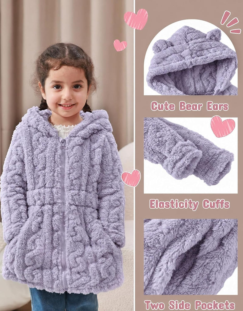 Toddler Girls Fleece Jacket Hooded Zip-up Warm Coats 2-6 Years