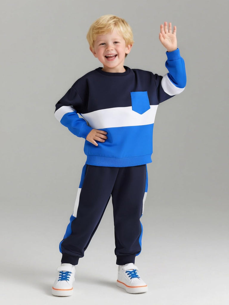 Toddler Boy Clothes Color-Block Long Sleeve Sweatshirt and Pant Outfits Kids 2Pcs Fall Clothing Set