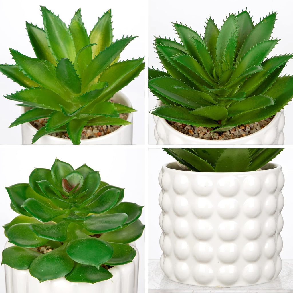 Succulents Plants Artificial in White Ceramic Pots (Set of 3), Small Fake Plants Desk Decor - Modern Mini Potted