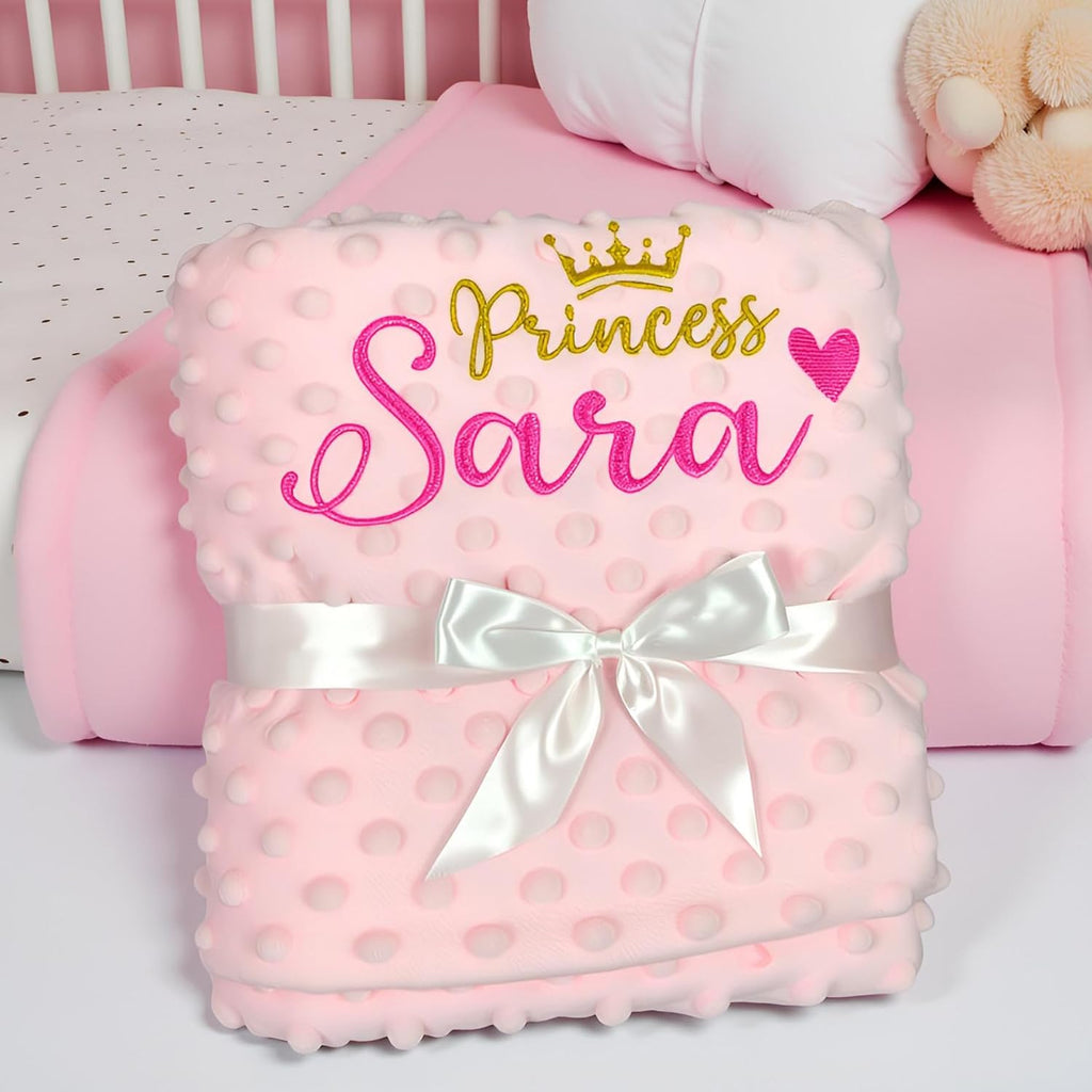 Pink Personalized Minky Fleece Baby Blanket, Custom Baby Blanket with Name