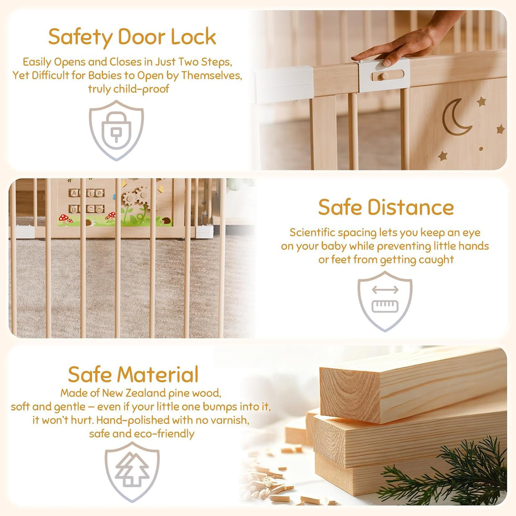Large Wooden Baby Storage Playpen 9+3 Panels 71"×48" | Size Adjustable Play Yard for Babies and Toddlers, Baby Fence