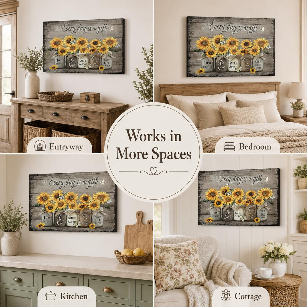 Rustic Sunflower Canvas Wall Art Vintage Flower Painting Picture Wall Decor Farmhouse Floral Inspiring Poster Print