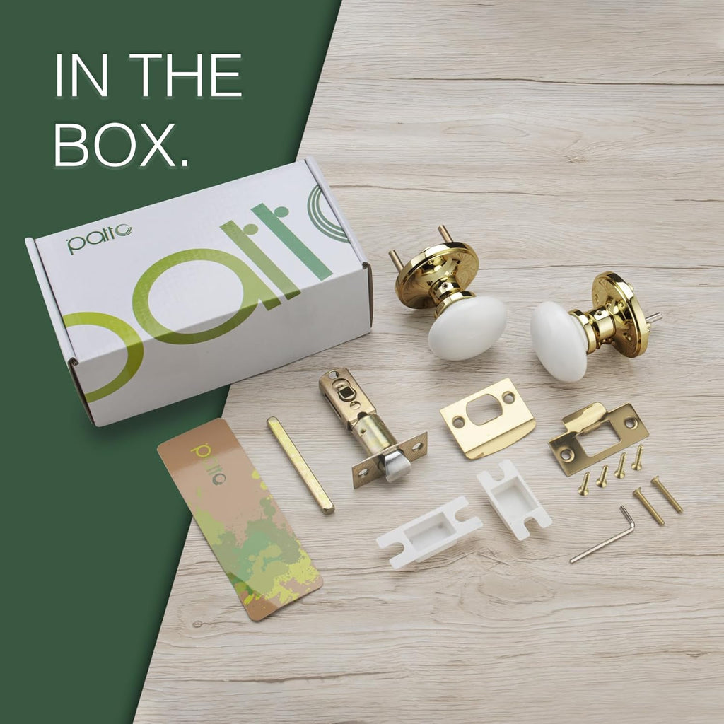 White Door Knobs, Waterproof and Easy Clean Door Knobs Interior, Anti-Scratch Gold Porcelain Door Handles