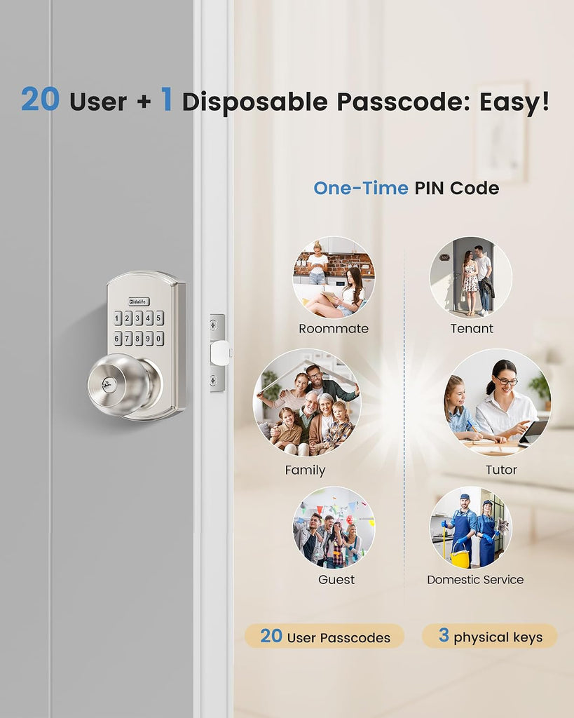 Smart Door Knob with Keypad Keyless Entry Electronic Lock Satin Nickel