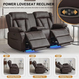 Power Loveseat Recliner Sofa, Home Theater Seating with Console，Reclining Loveseat Sofa RV Couch with LED Lights