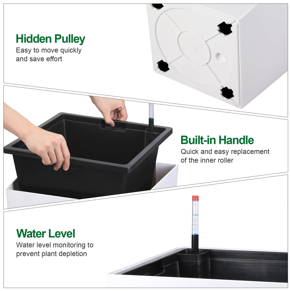 30" Tall Planter Set of 2, Heavy Duty Tall Planter, High Front Porch Planter Pots with Drainage Holes&Water Level