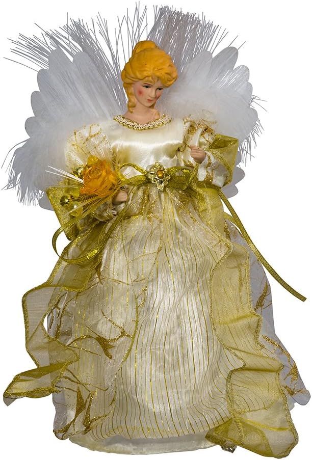 CUL Fiber Optic LED Angel Christmas Treetop Figurine, 12-Inch, Ivory and Gold