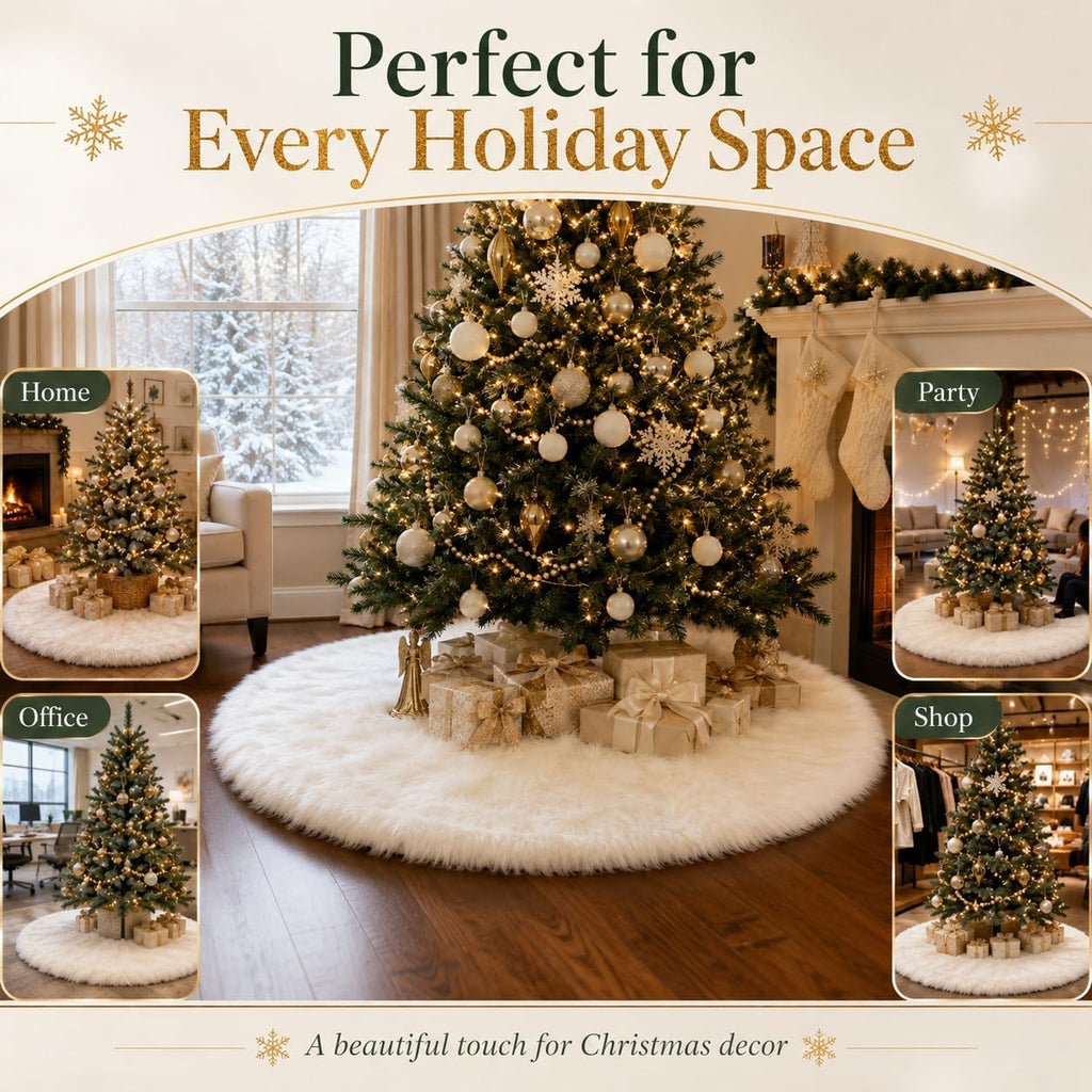 36 Inch Faux Fur Christmas Tree Skirt White Plush Skirt for Merry Christmas Party Christmas Tree Decoration