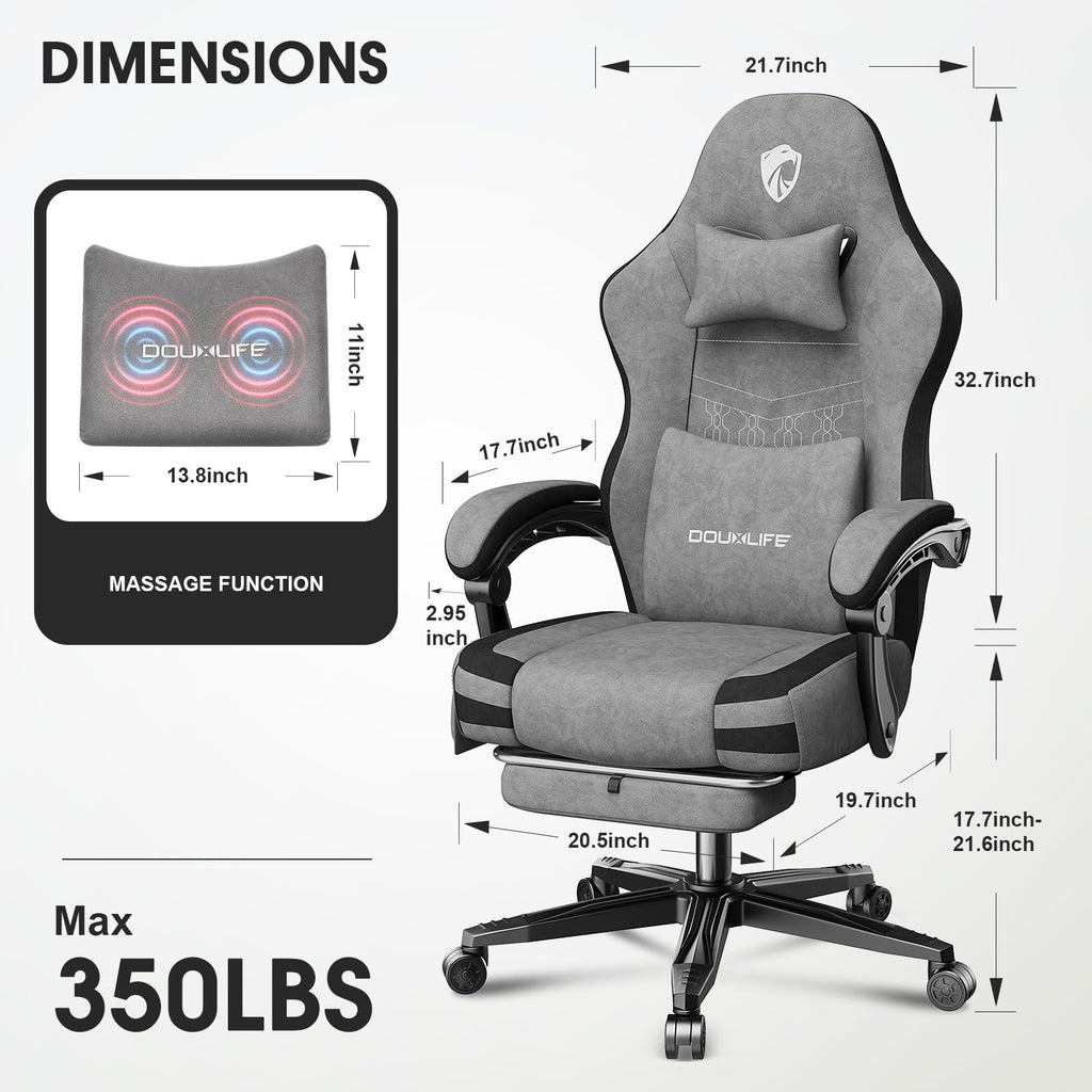 Gaming Chair, Fabric Computer Office Chair with Massage, Ergonomic Chair with Footrest Lumbar Support, Pocket Spring