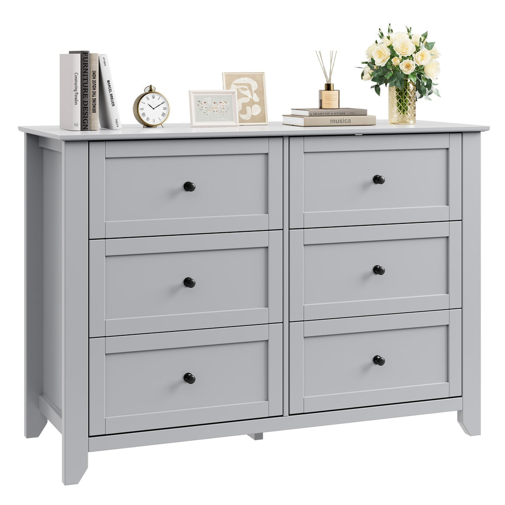 6 Drawer Dresser, Grey Modern Large Chest