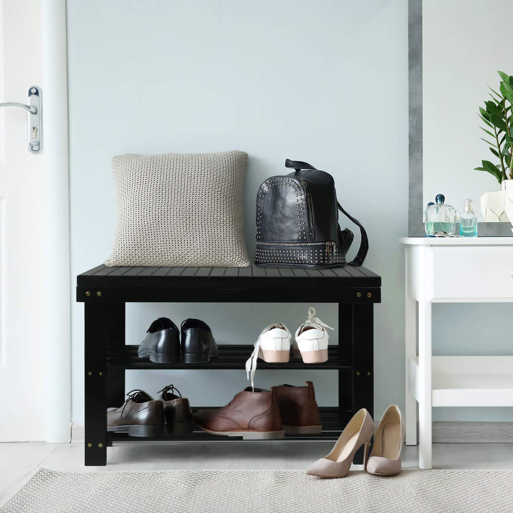Bamboo Shoe Rack Bench with Storage Shelf Organizer