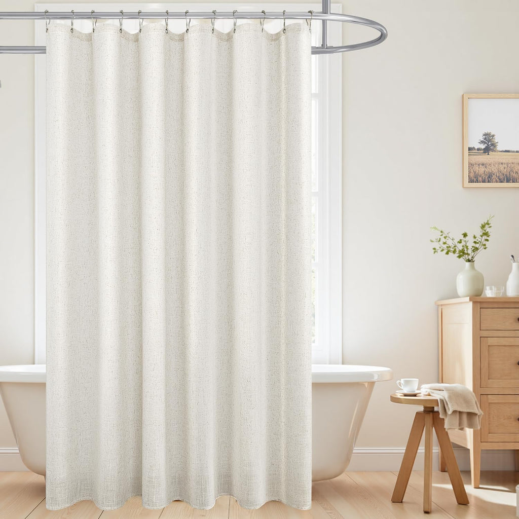 Linen Shower Curtain,Boho Farmhouse Shower Curtains ,Bath Decor Natural Cloth Cotton Look Polyester Waterproof Fabric