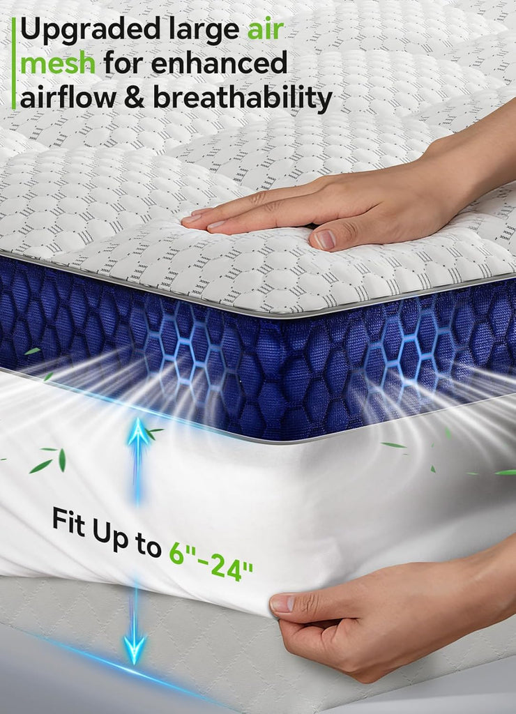 Queen Mattress Topper Viscose Derived from Bamboo, Ultra Soft Pillow Top Mattress Pad Bed Cover with Elastic Deep