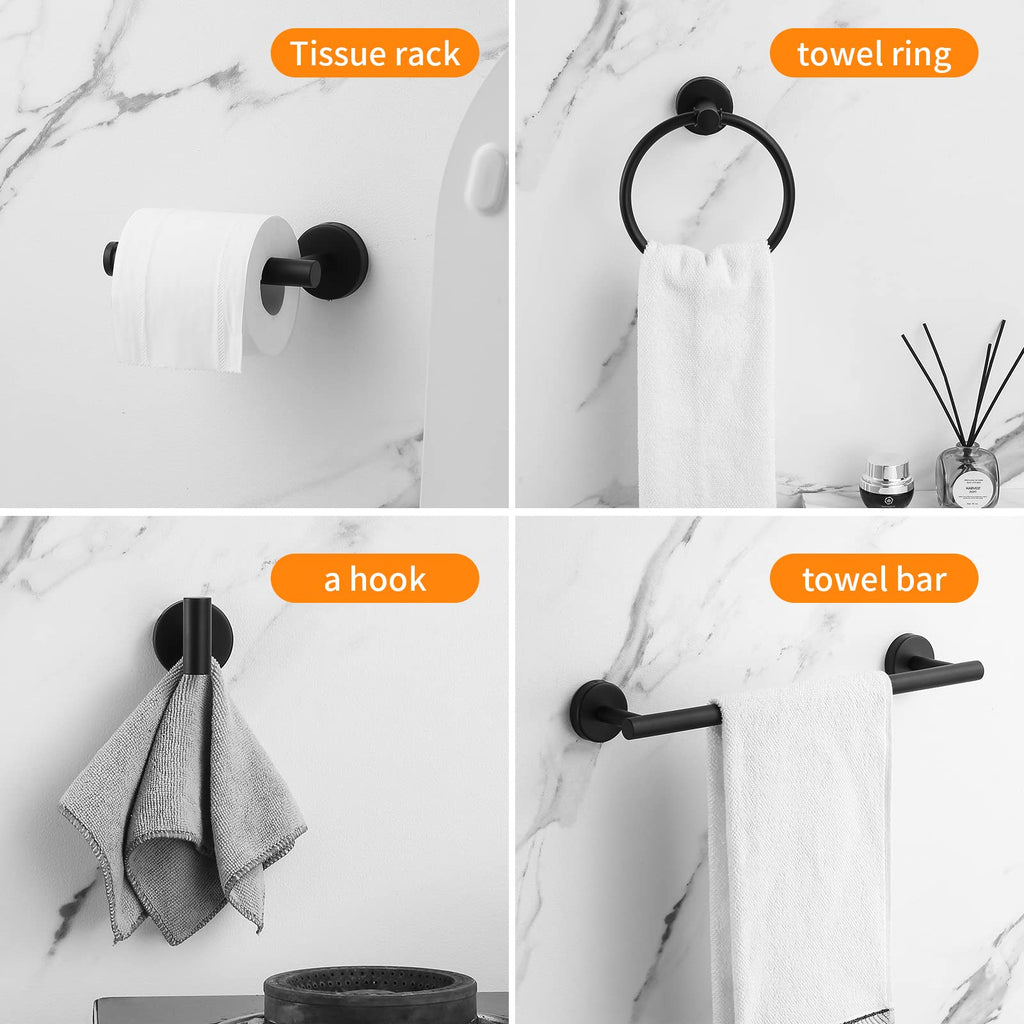 Bathroom Hardware Set Matte Black, 10 Pieces Bathroom Accessories Set Includes Includes 2 Packs 24 Inch Towel Bar