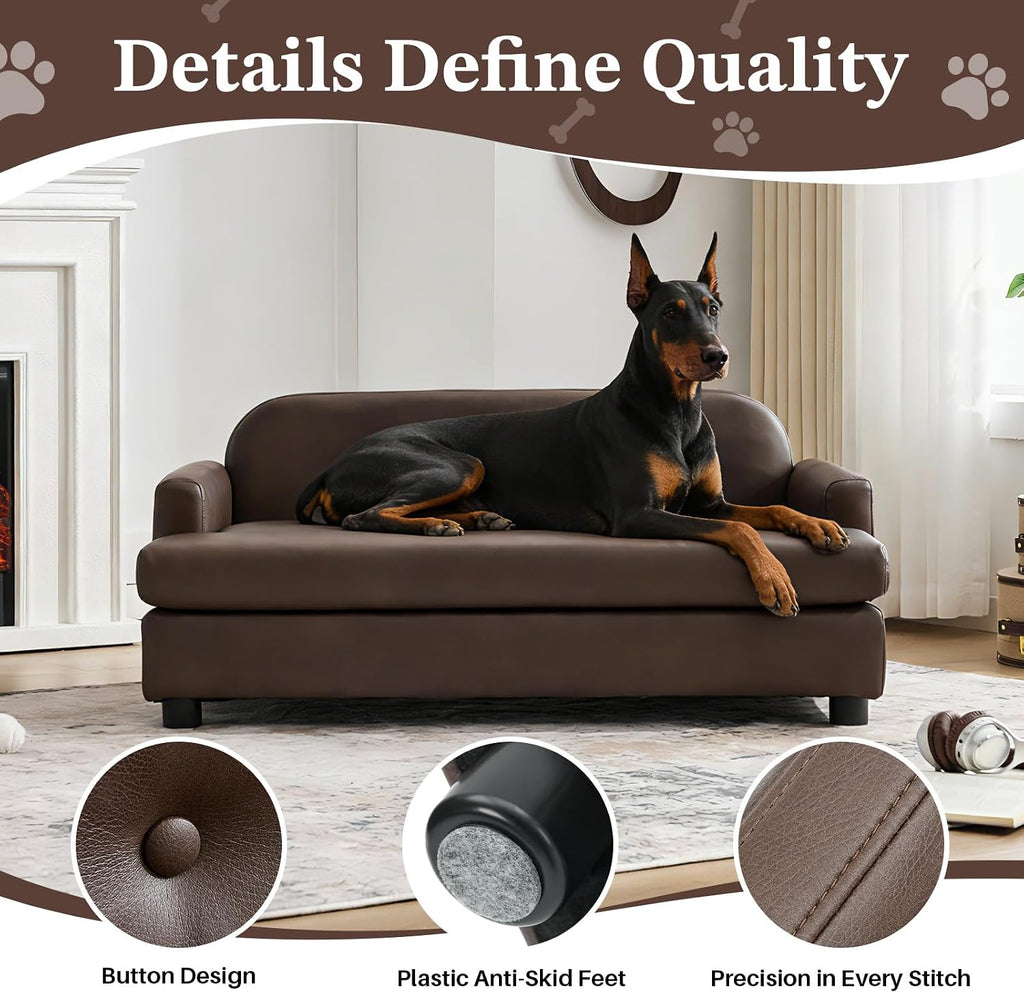 Luxury Dog Sofa Bed Elevated Pet Couch with Durable Waterproof Leather