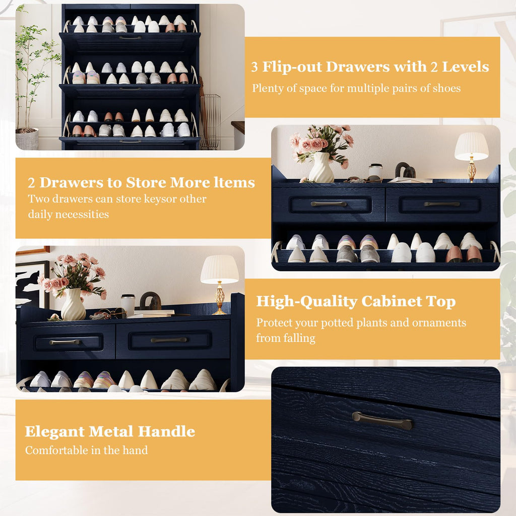Shoe Cabinet with 3 Flip Drawers and 2 Storage Drawers, Shoes Organizer Cabinets with Adjustable Divider, Hidden Shoe