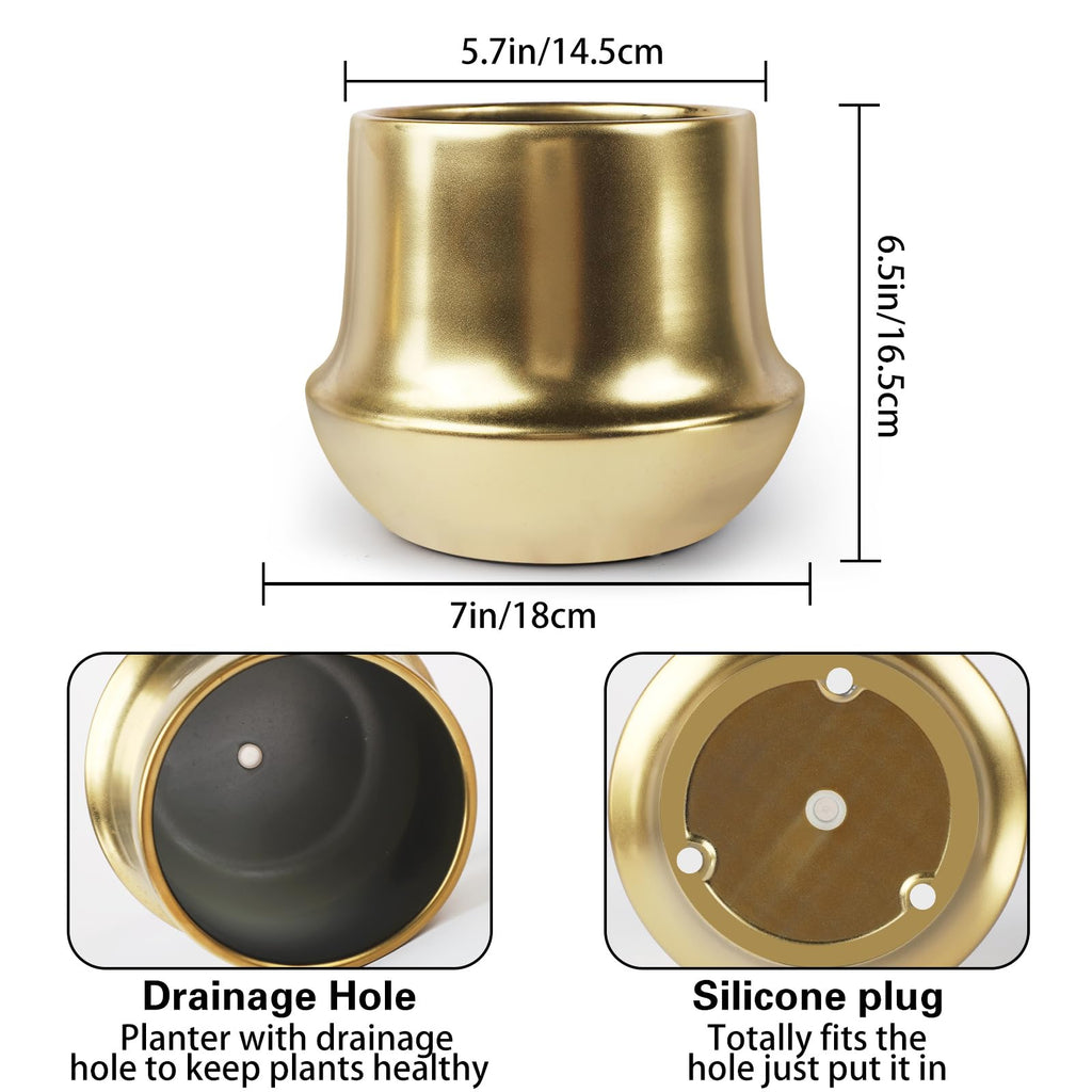 Gold Planter Pot Indoor Ceramic Flower Pots Modern Decorative Large Plant Pot 7.1 inch Gold Brass Planter for All