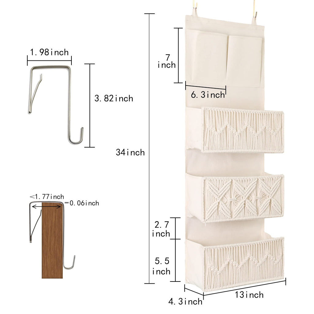 Over The Door Organizer Boho Macrame Closet Organizers and Storage with 3 Large Woven Pockets Behind Door Organizer