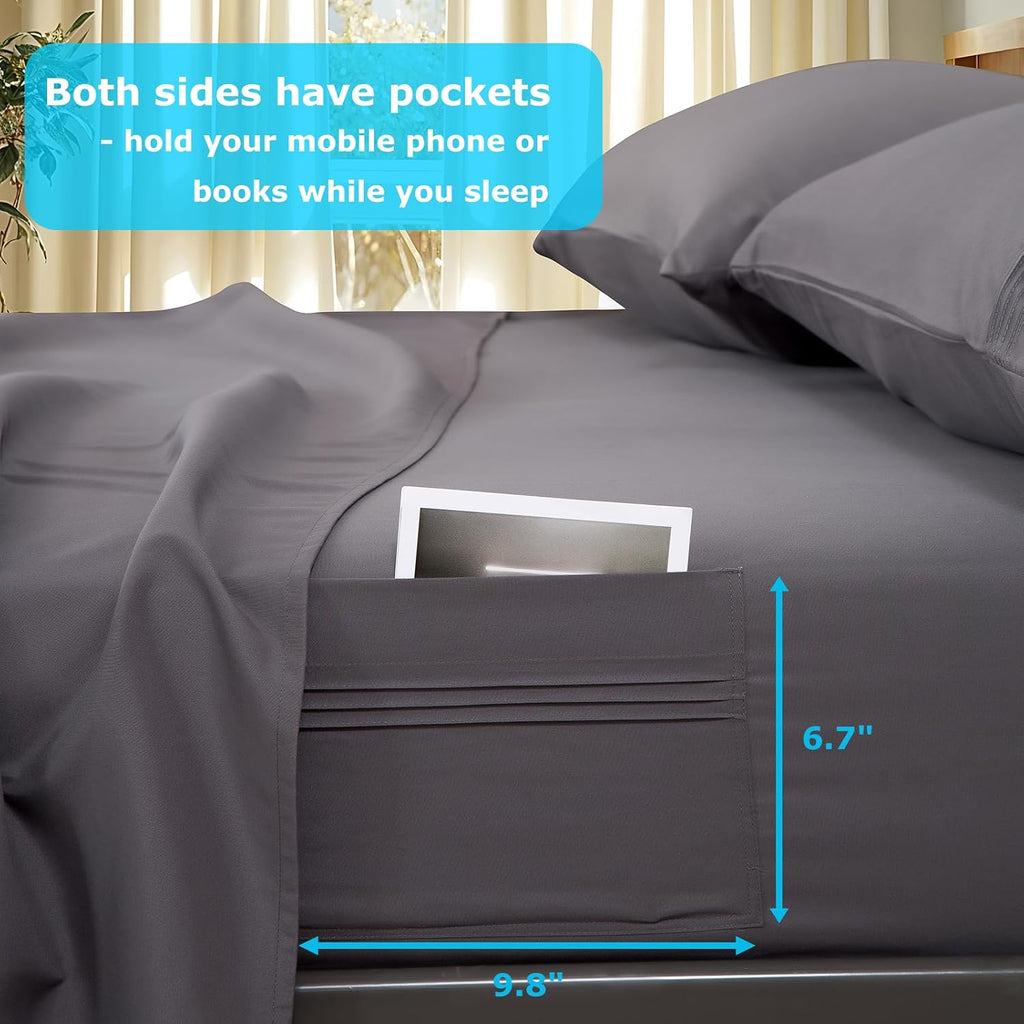 Deep Pocket Queen Sheet Set - 4 Piece QueenSize Bed Sheets - Breathable & Cooling - Hotel Luxury-Easy Care Moisture