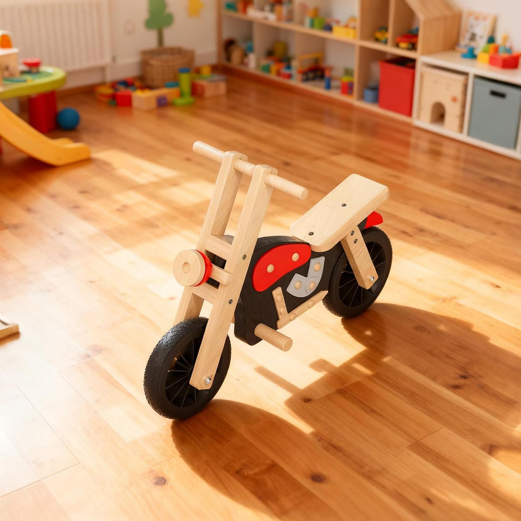 Wooden Balance Bike for Kids with Wood Bike Stand, Develops Motor Skills & Balance, Bike for Beginners