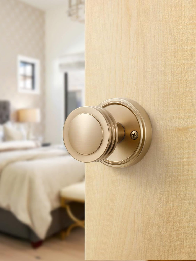 1 Pack Champagne Bronze Door Knob Passage Door Knobs Interior Door Handle for Hall and Closet,Zinc Alloy