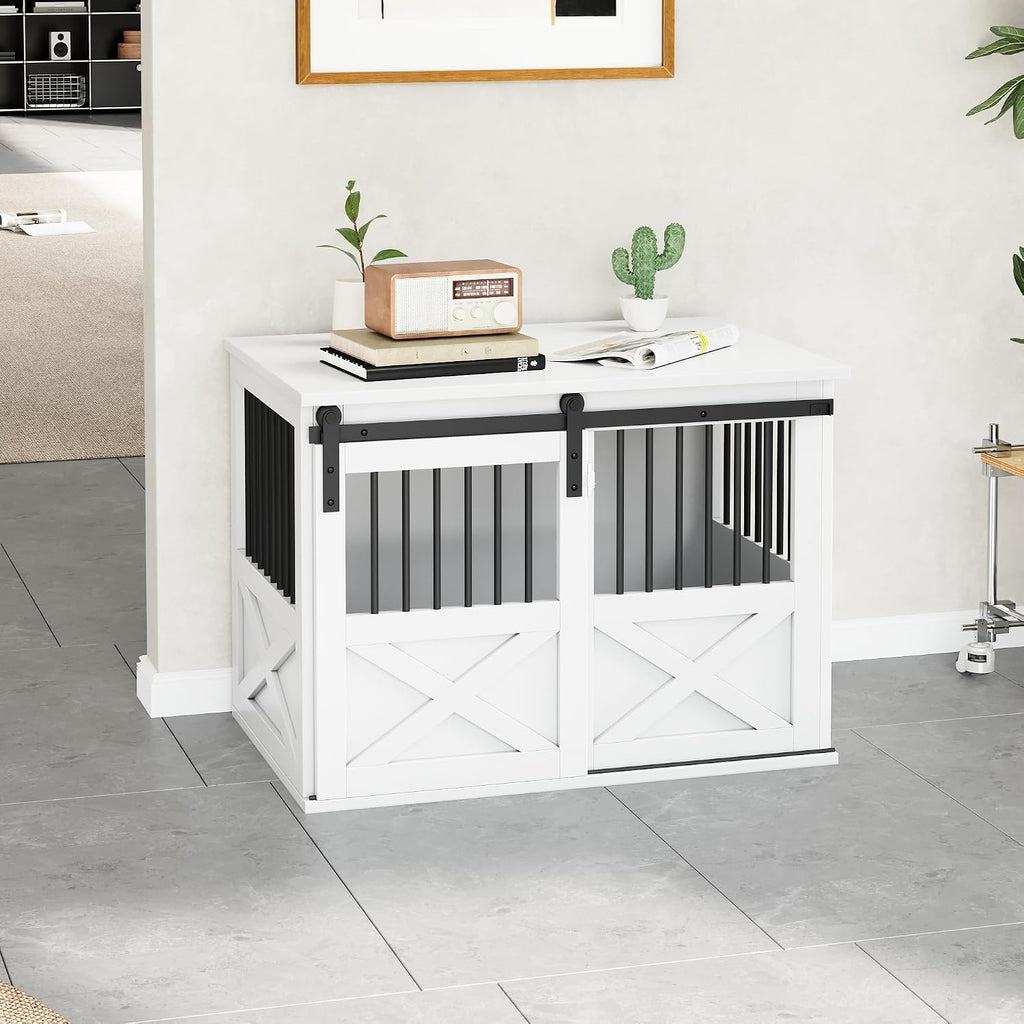 Wooden Dog Crate Furniture, Big Kennel Pet Cage End Table for Indoor