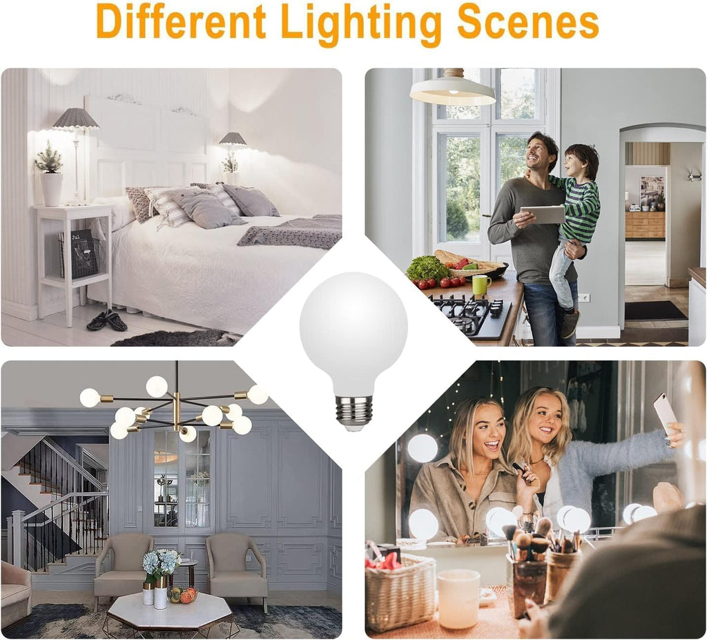 Dimmable g25 led Frosted Bulb e26 led Globe Bulb 60w led Edison Bulb 4000K Daylight White 600lm ac120v 6w g80