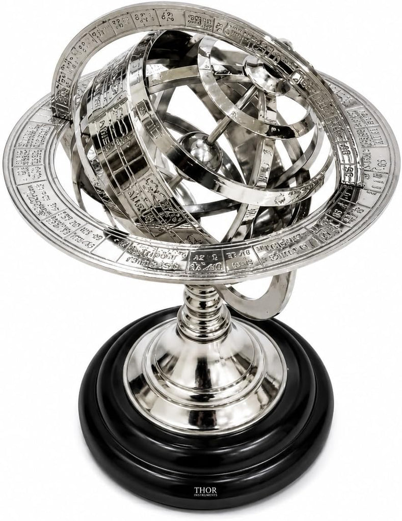 Brass Armillary Sphere Astrolabe On Black Wooden Base Nautical Gift Rustic Vintage Home Decor Gifts