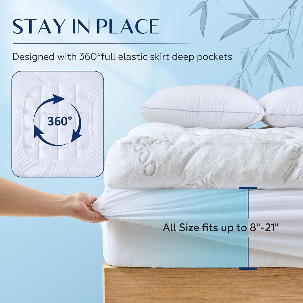 5 Inch Cooling Bamboo Mattress Topper Full Size,54x75 in,2000 GSM | Full Bamboo Mattress Pad Cover,Gel Memory Foam