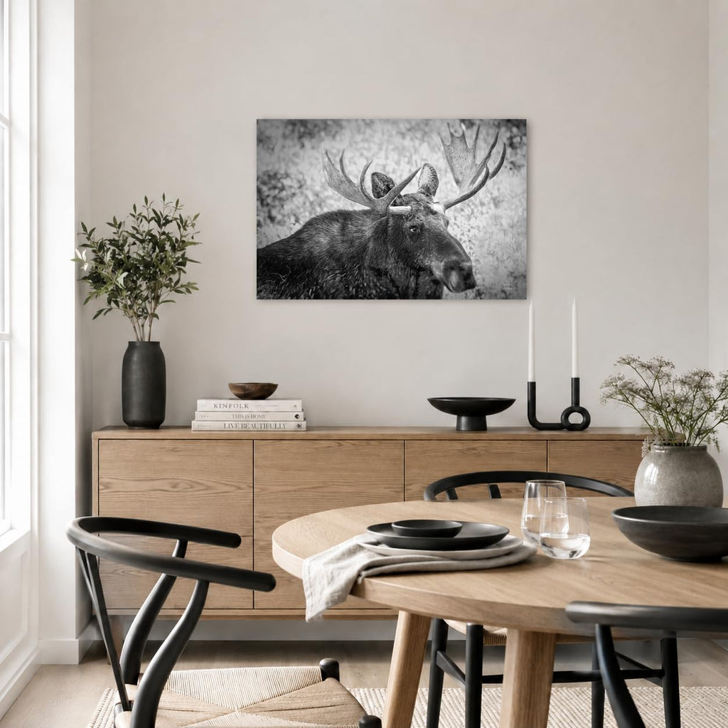 Black and White Moose Wall Art Large Wildlife Canvas Print Rustic Cabin Lodge Decor Giclee Moose Picture Bedroom