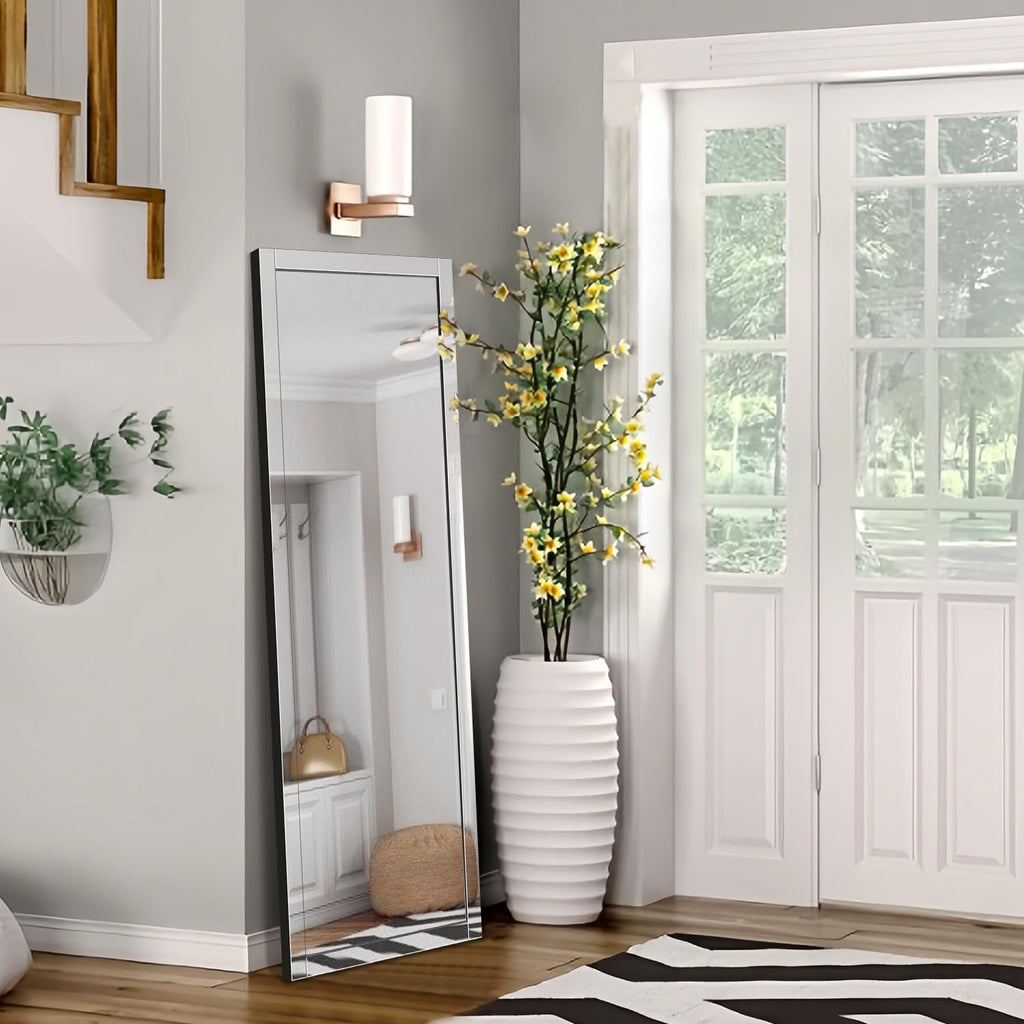 56"x20" Beveled Edge Full Length Mirror, Frameless Wall-Mounted & Over-The-Door Mirror, Large Rectangle Full Body
