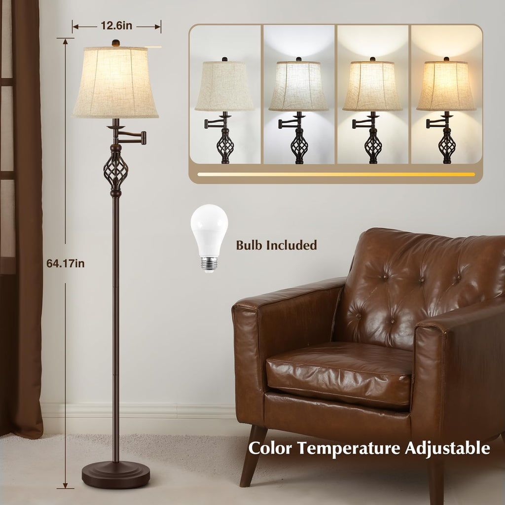 Color Temperature Adjustable Floor lamp, Traditional 350° Adjustable Swing Arm Floor Lamp Vintage Pole lamp Farmhouse