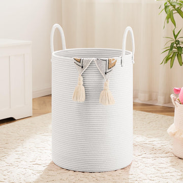 Laundry Basket, Cotton Rope Woven Clothes Hamper, 80L