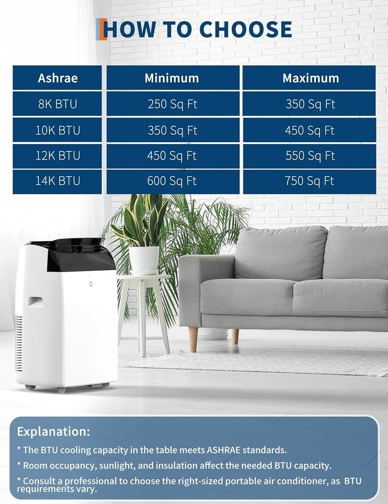 14000 BTU Portable Air Conditioner, 3-in-1 Indoor AC Unit with Cooling, Dehumidifier, Fan, 24-Hour Timer