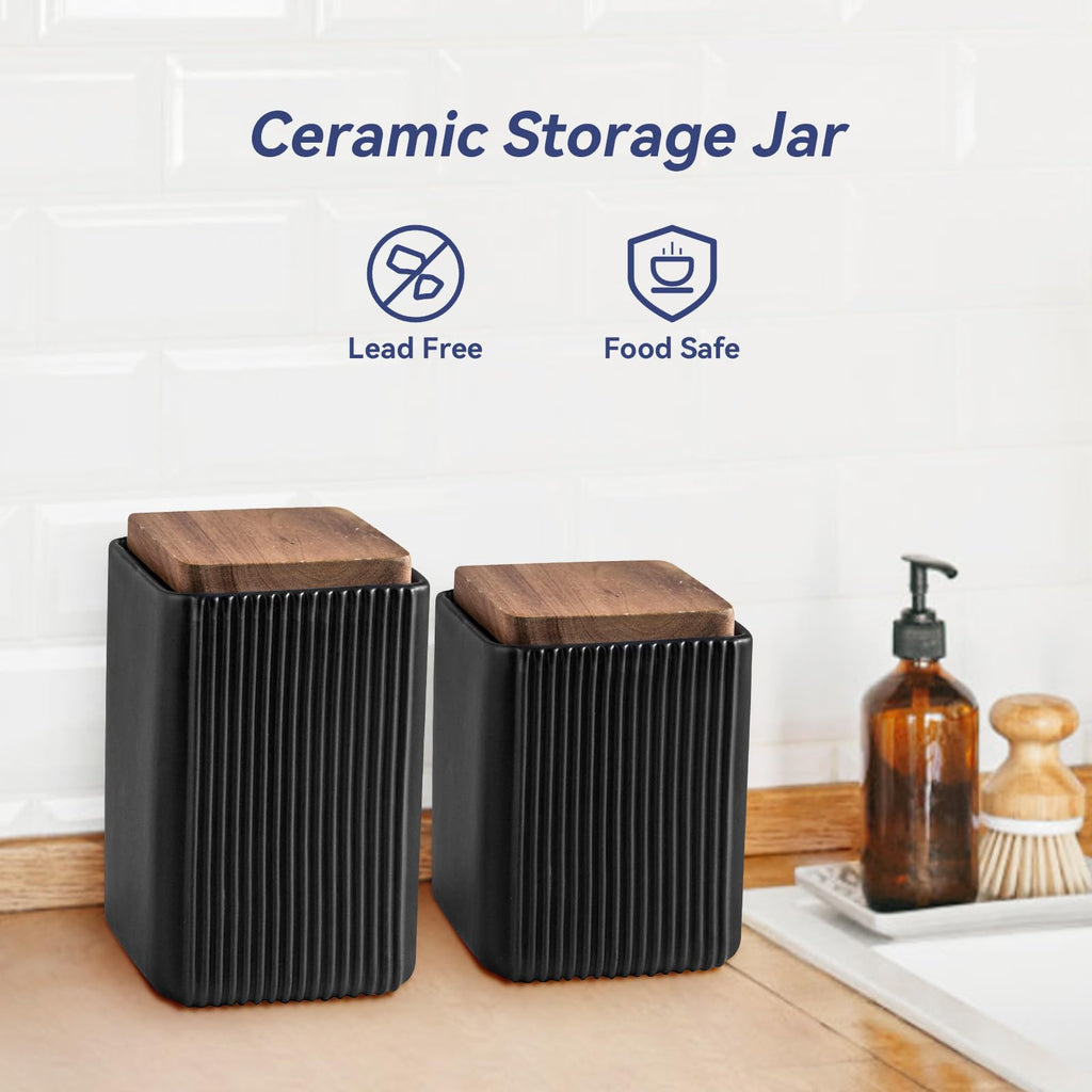 Ceramic Storage Jars Modern Airtight Coffee Canisters With Lid (Black, Large size, 17cm*10cm)