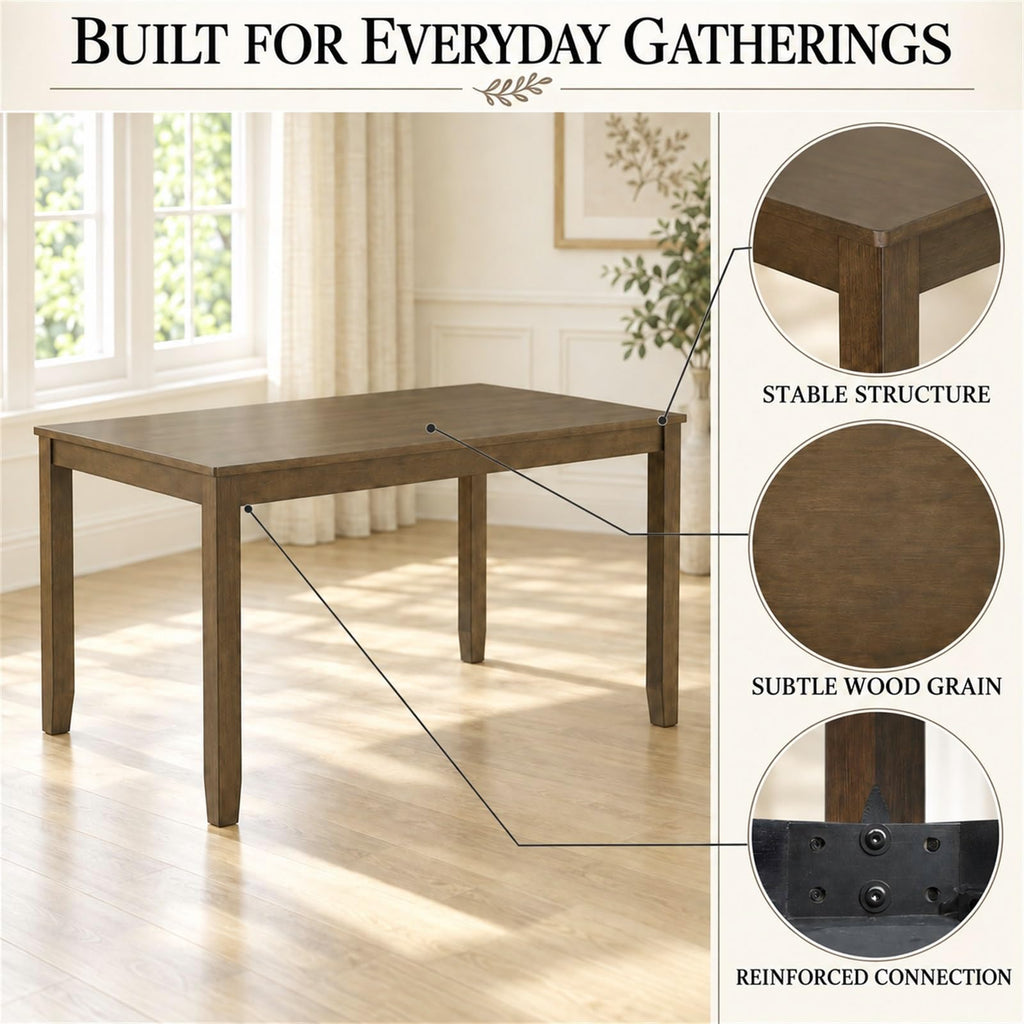 6-Piece Dining Table Set with Bench & 4 Chairs, Solid Wood, Dark Walnut
